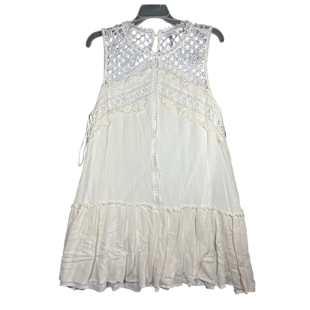 Jodifl Women's‎ White Crochet Lace Ruffle Hem Sleeveless Mini Dress Size L